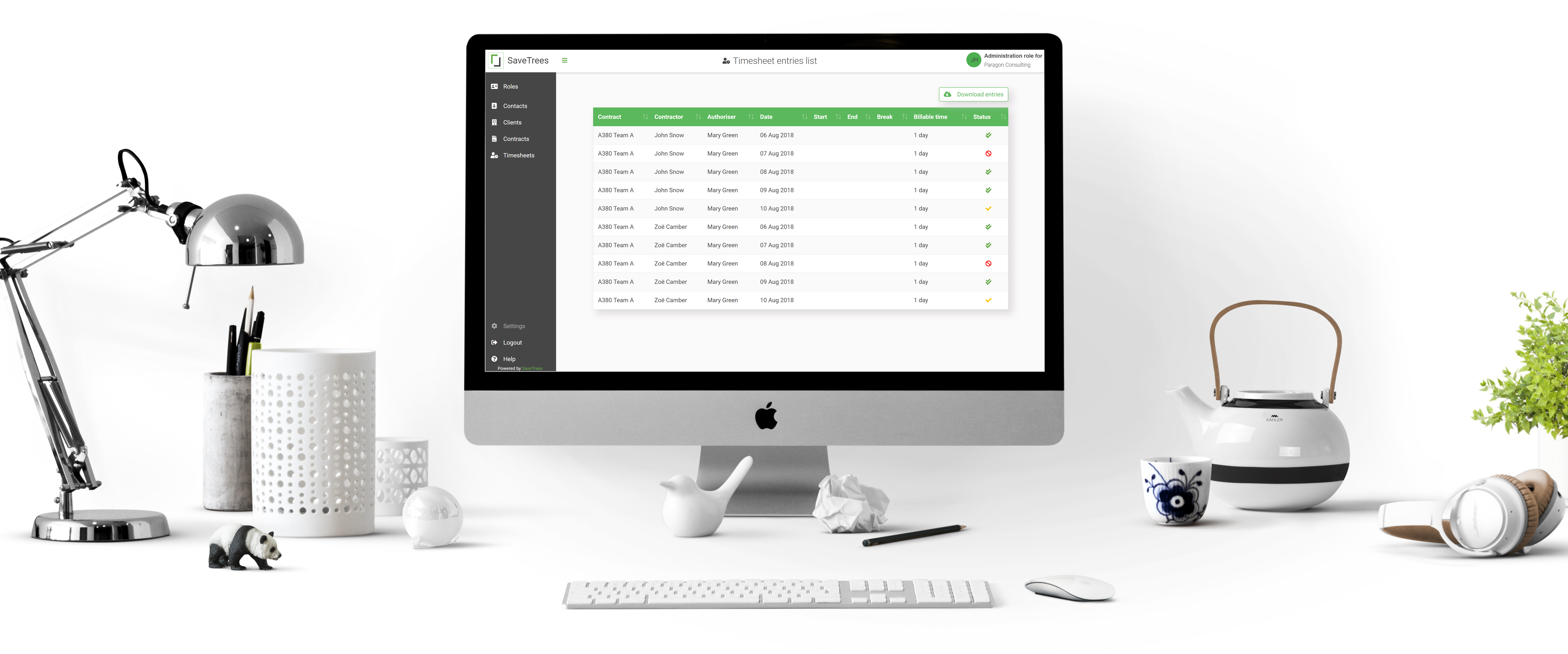 timesheet list on mac screen